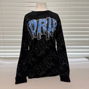 Black Long Sleeve Shirt with Blue Graphic